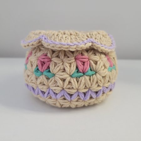 Crochet Accessories Basket - Pastel Blossom Design