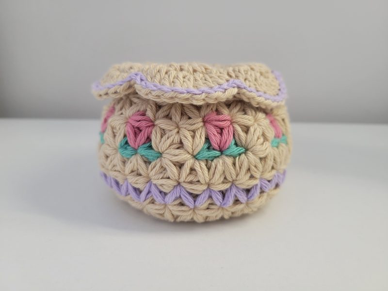 Crochet Accessories Basket - Pastel Blossom Design