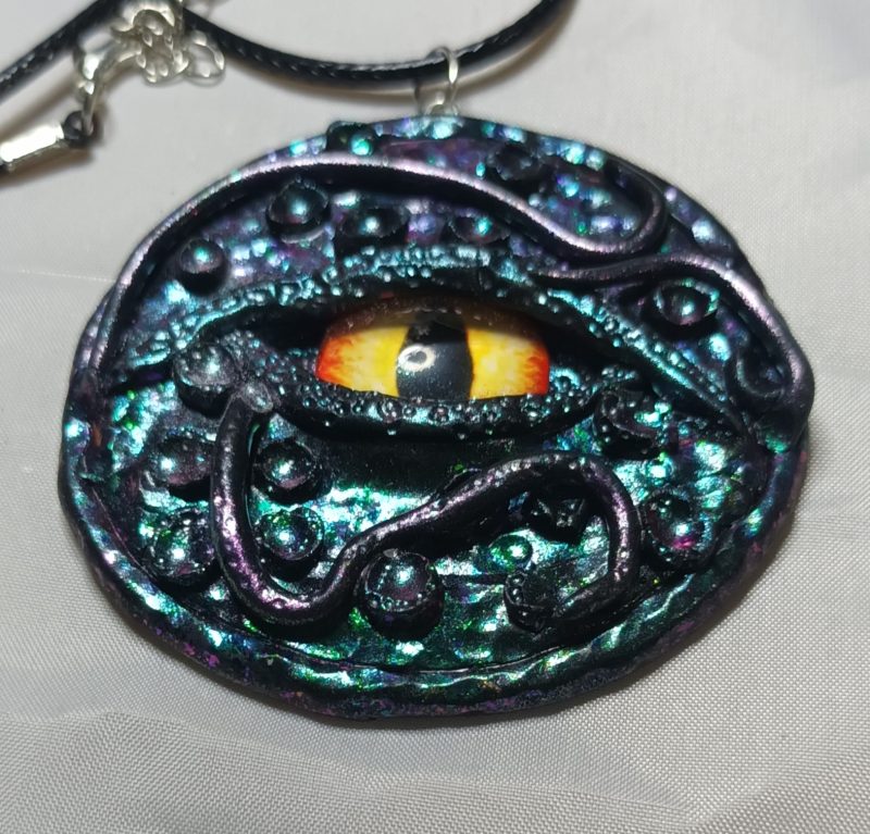 Handmade Polymer Clay Dragon Eye Pendant Necklace