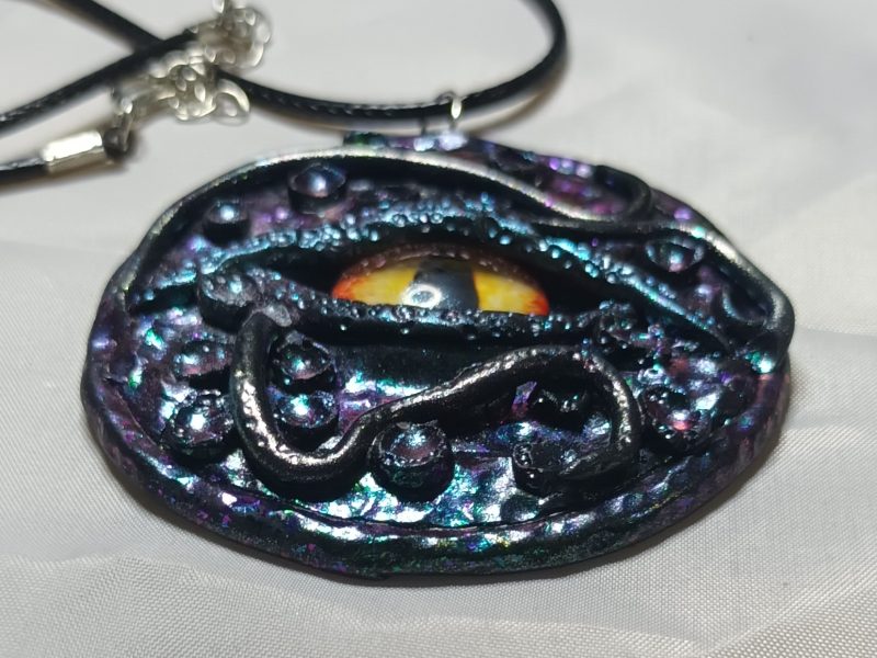 Handmade Polymer Clay Dragon Eye Pendant Necklace