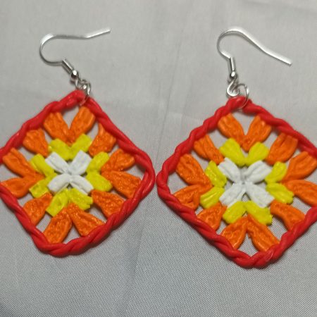 Polymer Clay Crochet Inspired Granny Square Earrings, Lightweight