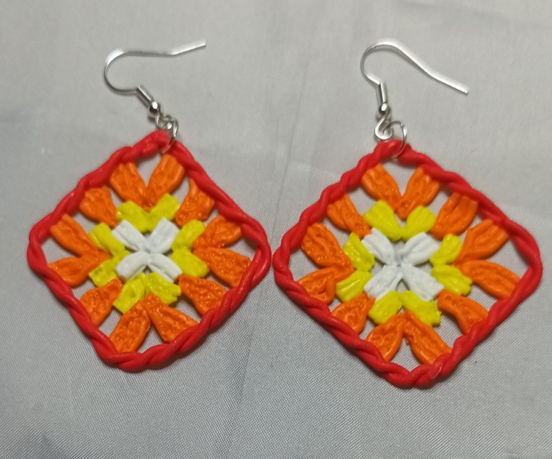 Polymer Clay Crochet Inspired Granny Square Earrings, Lightweight