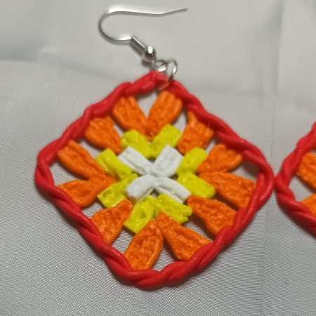 Polymer Clay Crochet Inspired Granny Square Earrings, Lightweight