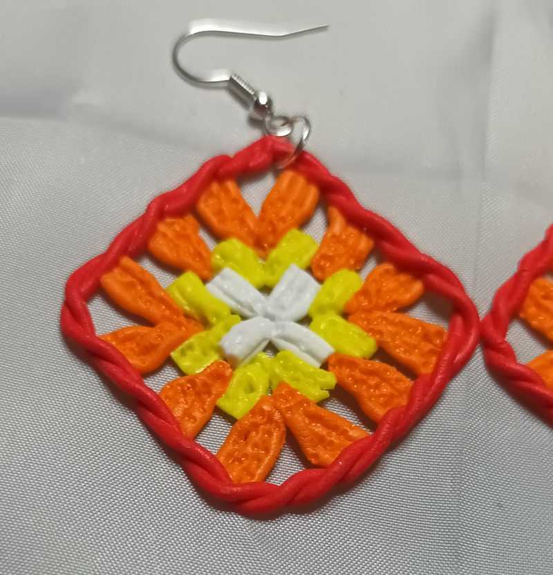 Polymer Clay Crochet Inspired Granny Square Earrings, Lightweight