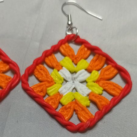 Polymer Clay Crochet Inspired Granny Square Earrings, Lightweight