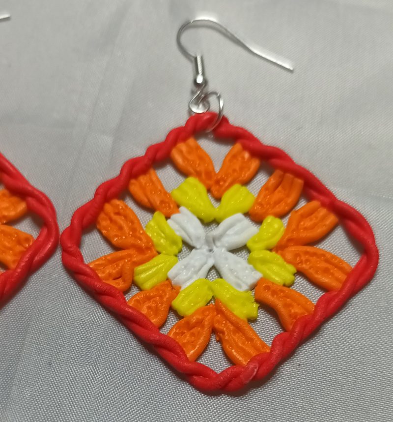 Polymer Clay Crochet Inspired Granny Square Earrings, Lightweight