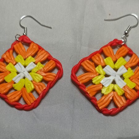 Polymer Clay Crochet Inspired Granny Square Earrings, Lightweight