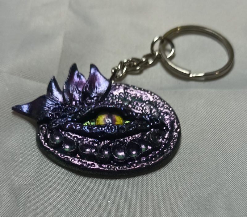 Handmade Polymer Clay Dragon Eye Keyring, Durable and Lightweight