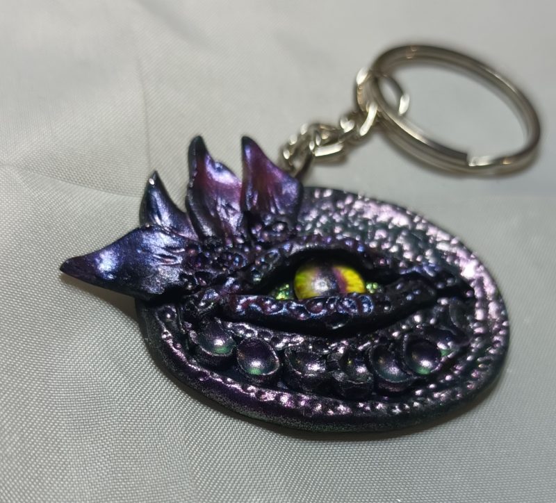 Handmade Polymer Clay Dragon Eye Keyring, Durable and Lightweight