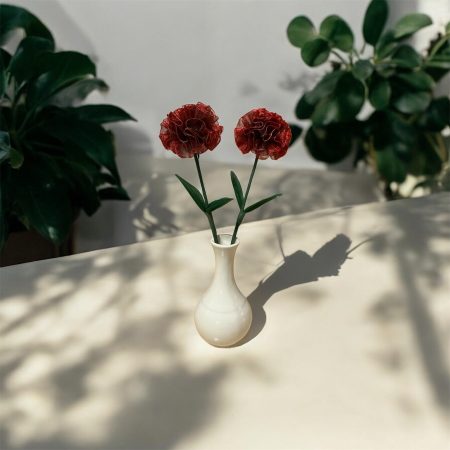 Handmade Ribbon Carnation Flower Stems for Mothers Day.