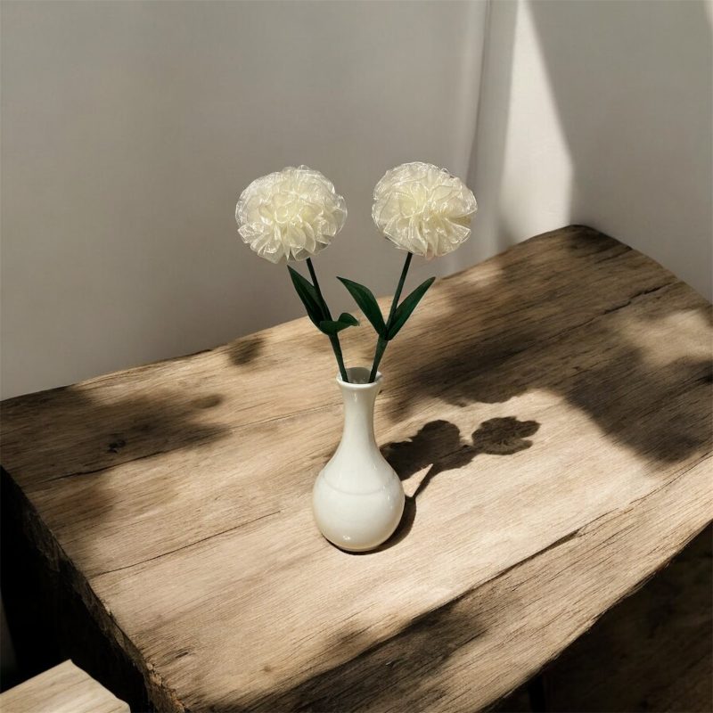 Handmade Ribbon Carnation Flower Stems for Mothers Day.