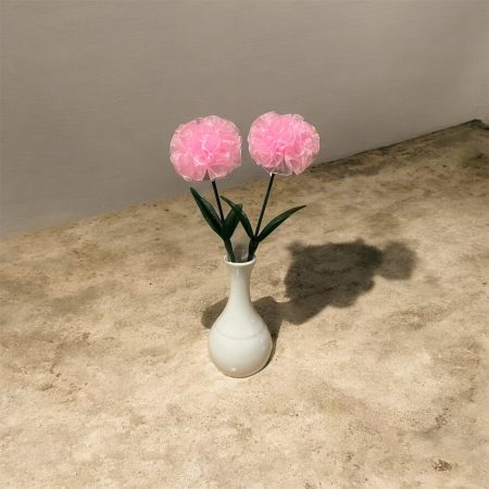 Handmade Ribbon Carnation Flower Stems for Mothers Day.