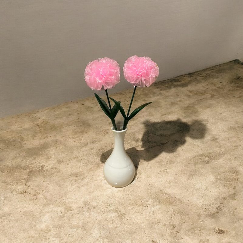 Handmade Ribbon Carnation Flower Stems for Mothers Day.