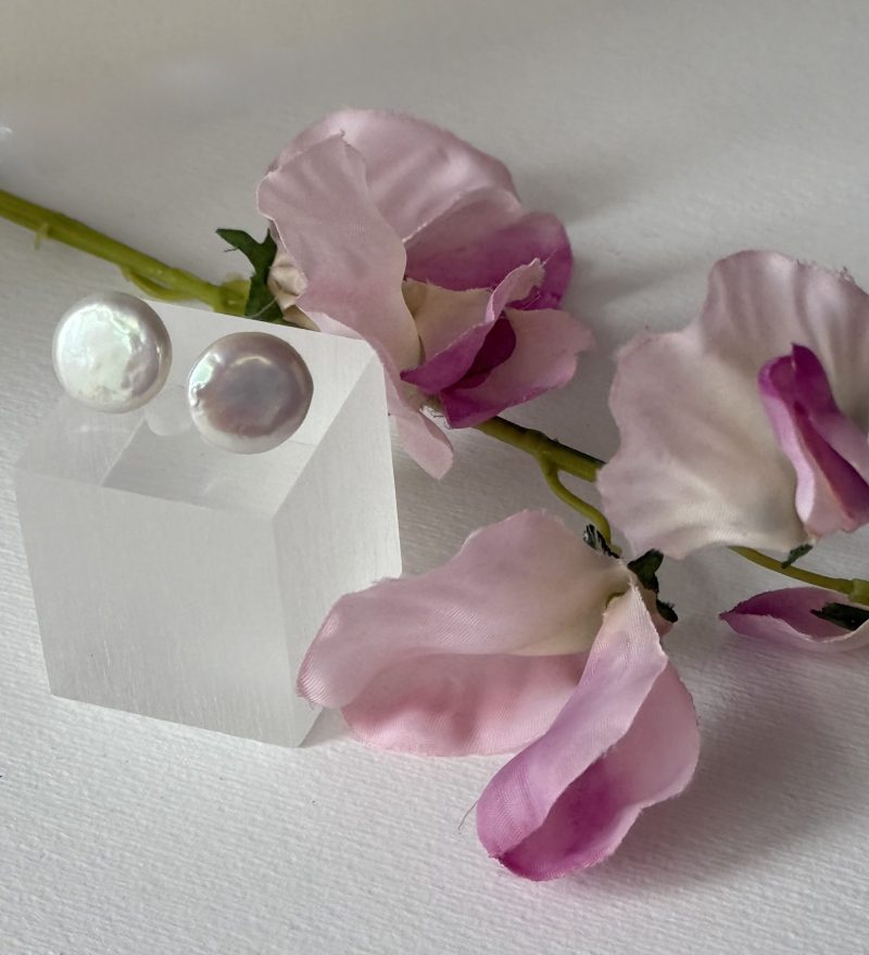 Freshwater Cultured Pearls Coin Shape Stud Earrings
