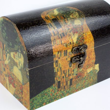 Treasure Chest, Wood handmade keepsake jewellery, memories box, The Kiss-Gustav Klimt design Lined
