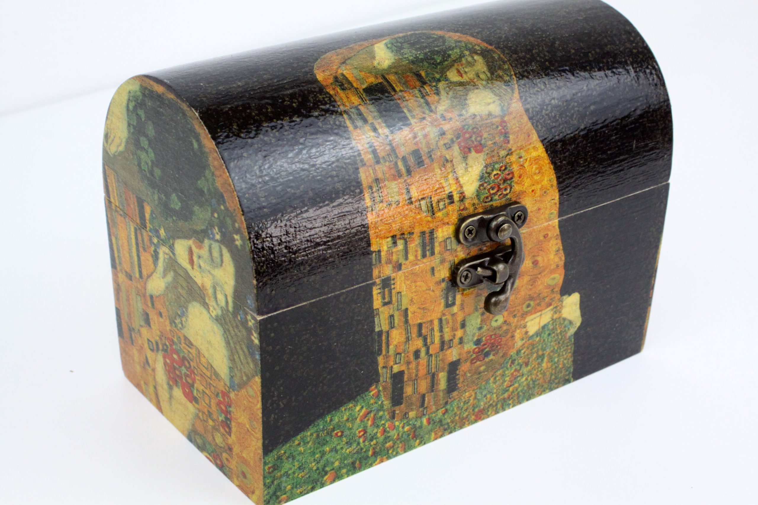 Treasure Chest, Wood handmade keepsake jewellery, memories box, The Kiss-Gustav Klimt design Lined