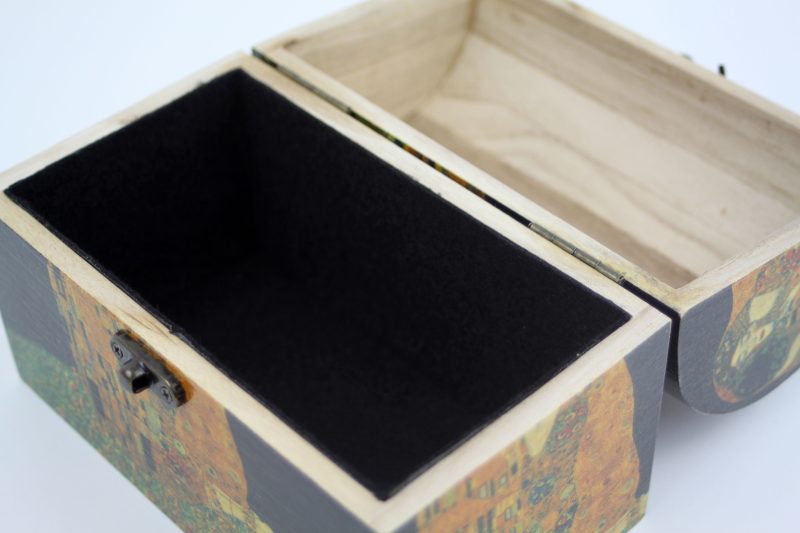 Treasure Chest, Wood handmade keepsake jewellery, memories box, The Kiss-Gustav Klimt design Lined