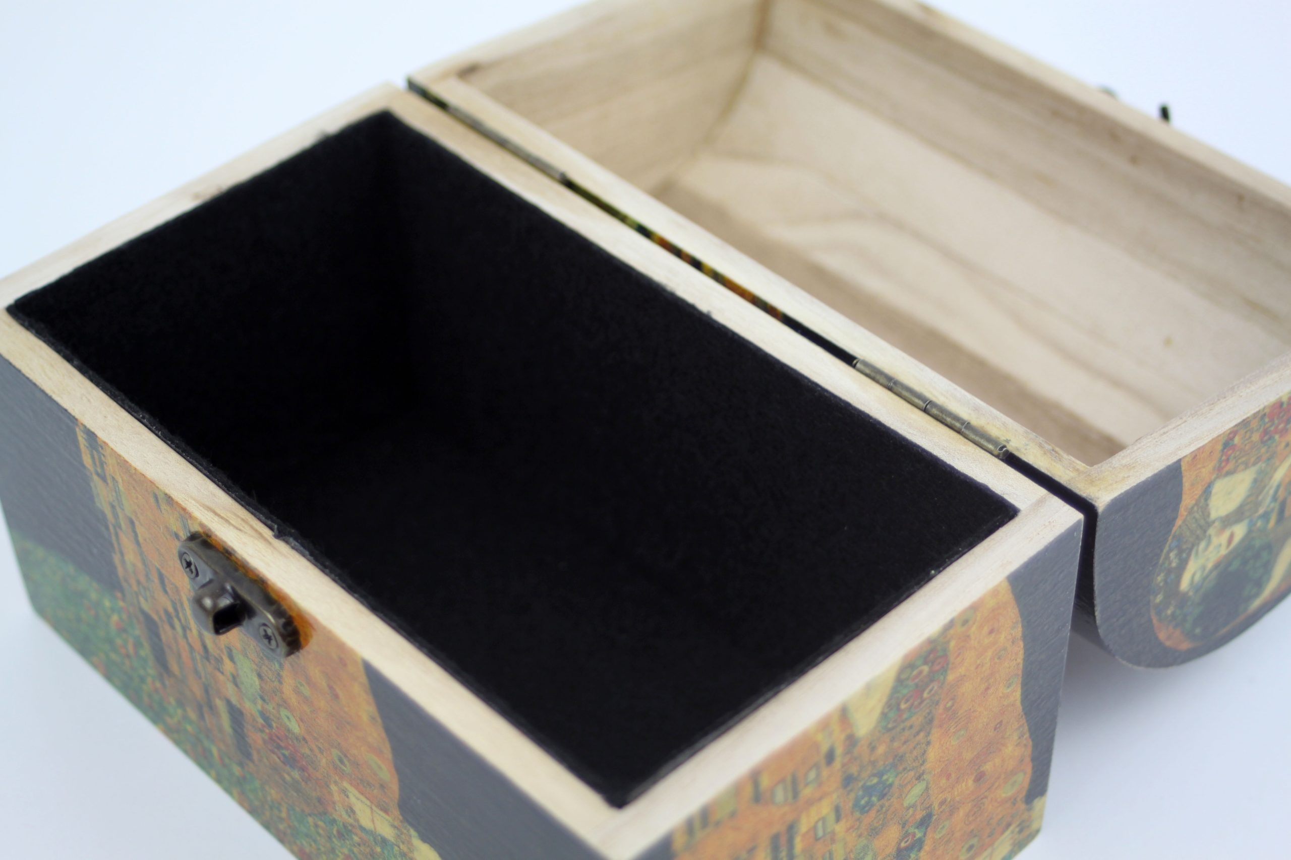 Treasure Chest, Wood handmade keepsake jewellery, memories box, The Kiss-Gustav Klimt design Lined