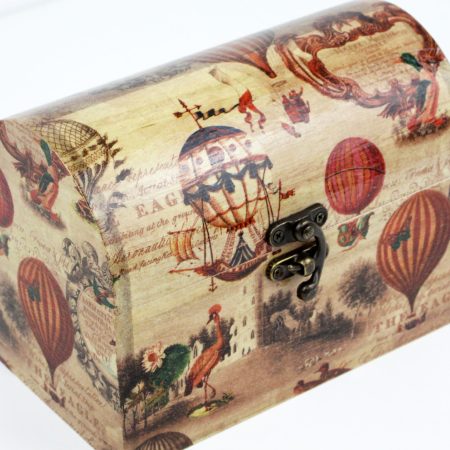 Treasure Chest, Wood handmade keepsake jewellery, memories box, Vintage retro Hot air balloon Lined