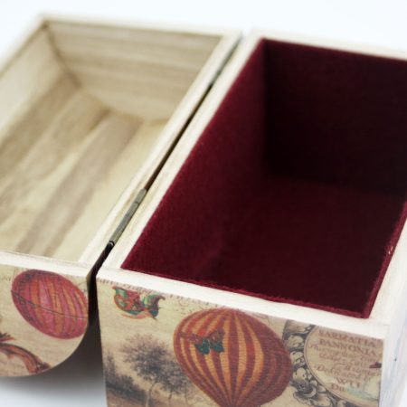 Treasure Chest, Wood handmade keepsake jewellery, memories box, Vintage retro Hot air balloon Lined