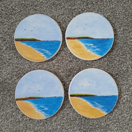 Filey Brigg, hand painted wooden coasters set of 4