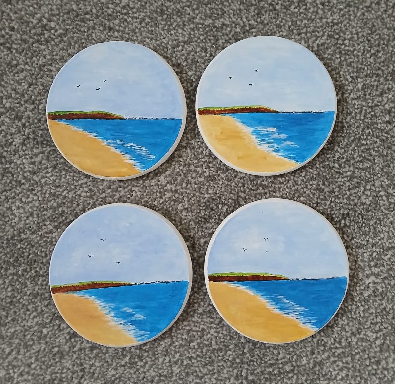 Filey Brigg, hand painted wooden coasters set of 4