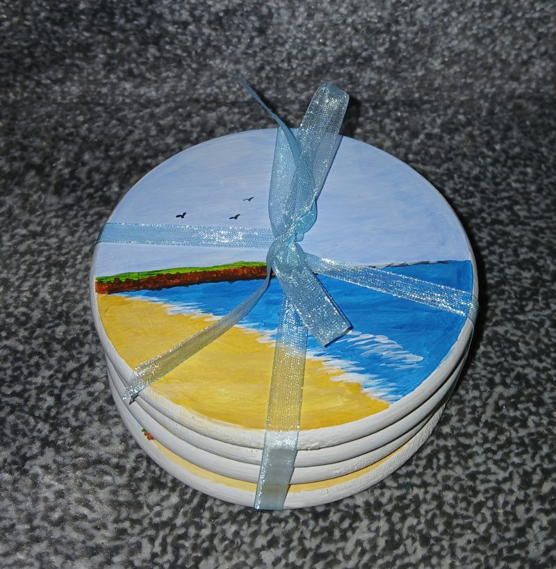 Filey Brigg, hand painted wooden coasters set of 4