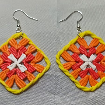 Polymer Clay Granny Square Earrings Inspired by Crochet, Lightweight