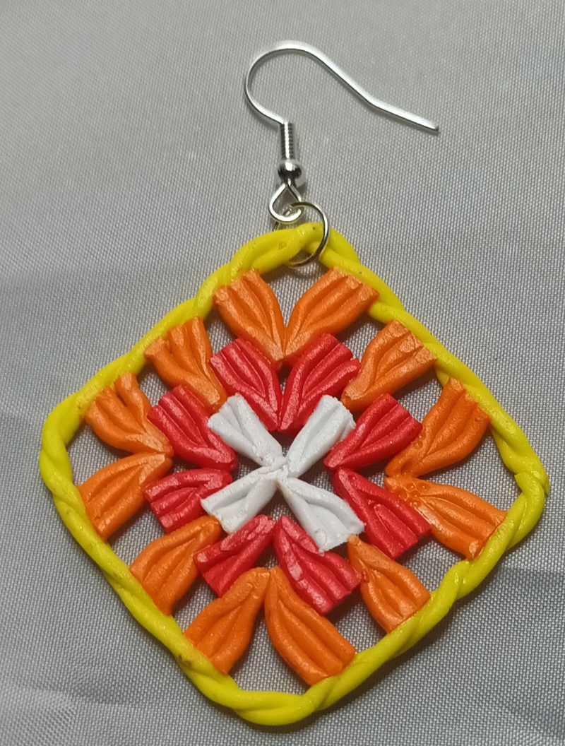 Polymer Clay Granny Square Earrings Inspired by Crochet, Lightweight