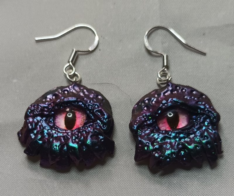 Handmade Polymer Clay Dragon Eye Earrings with Sterling Silver Hooks