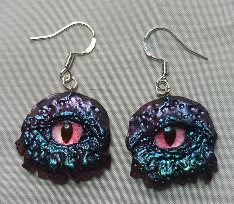 Handmade Polymer Clay Dragon Eye Earrings with Sterling Silver Hooks