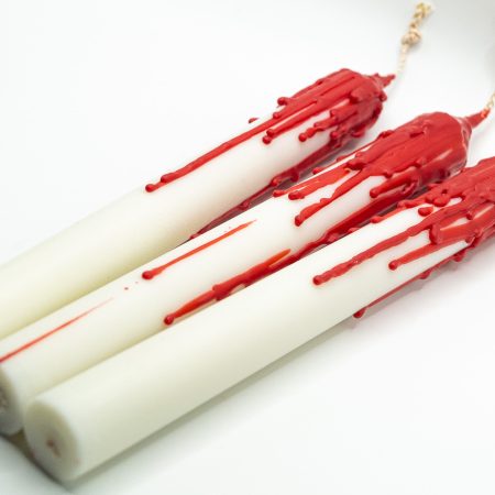 Drip-Tease Taper Candles | Set of 3 | White with Red Drip 21cm Hand-Poured Drip Candles