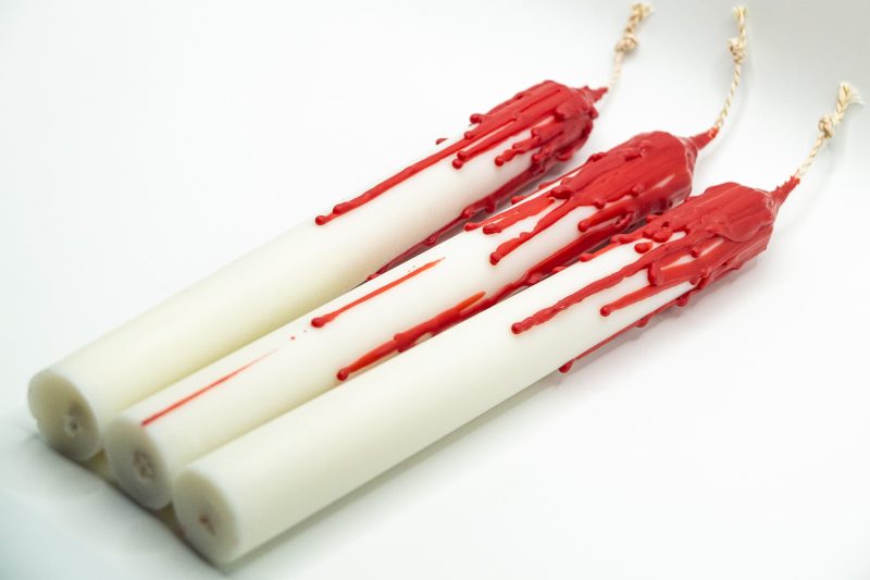 Drip-Tease Taper Candles | Set of 3 | White with Red Drip 21cm Hand-Poured Drip Candles