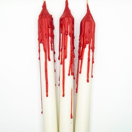 Drip-Tease Taper Candles | Set of 3 | White with Red Drip 21cm Hand-Poured Drip Candles