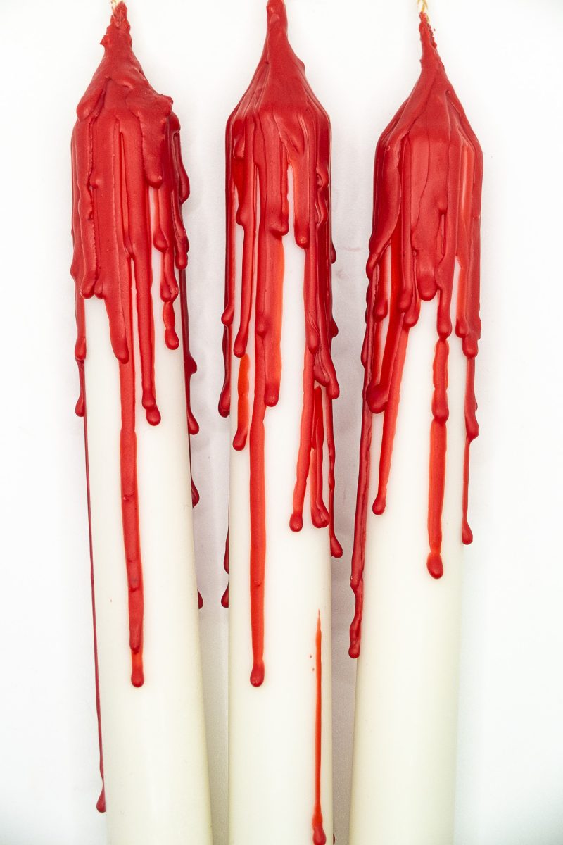 Drip-Tease Taper Candles | Set of 3 | White with Red Drip 21cm Hand-Poured Drip Candles