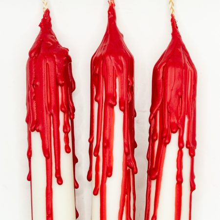 Drip-Tease Taper Candles | Set of 3 | White with Red Drip 21cm Hand-Poured Drip Candles