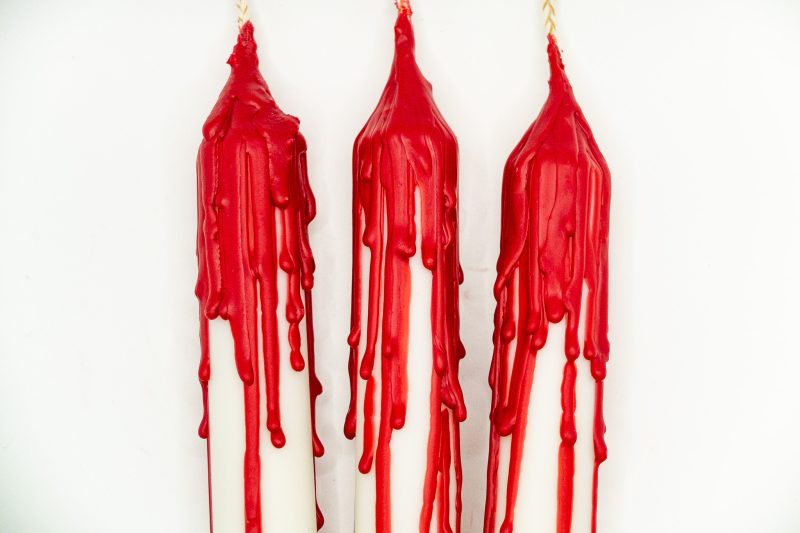 Drip-Tease Taper Candles | Set of 3 | White with Red Drip 21cm Hand-Poured Drip Candles