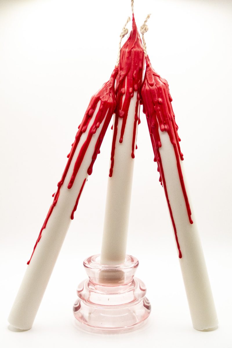 Drip-Tease Taper Candles | Set of 3 | White with Red Drip 21cm Hand-Poured Drip Candles