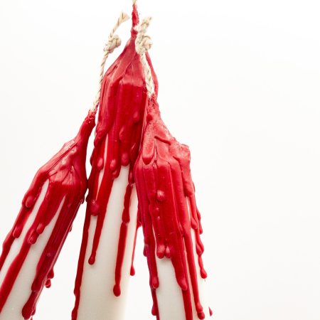 Drip-Tease Taper Candles | Set of 3 | White with Red Drip 21cm Hand-Poured Drip Candles