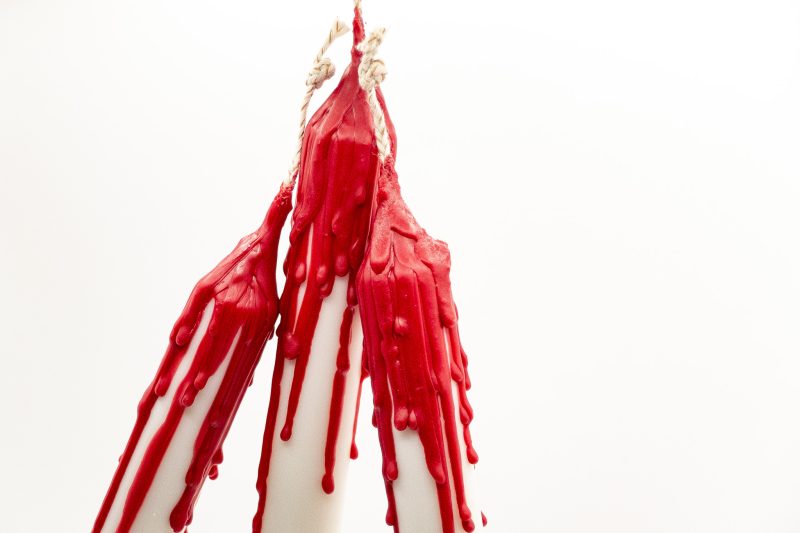 Drip-Tease Taper Candles | Set of 3 | White with Red Drip 21cm Hand-Poured Drip Candles