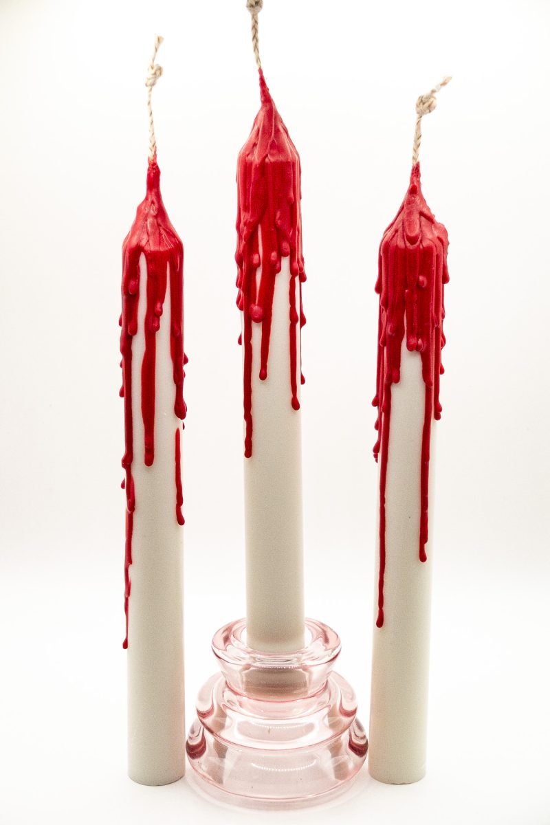 Drip-Tease Taper Candles | Set of 3 | White with Red Drip 21cm Hand-Poured Drip Candles