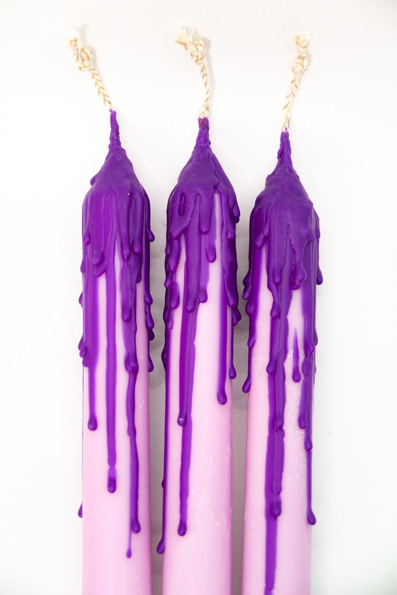 Drip-Tease Taper Candles | Set of 3 | Purple 21cm Hand-Poured Drip Candles | Sculptural, Moody
