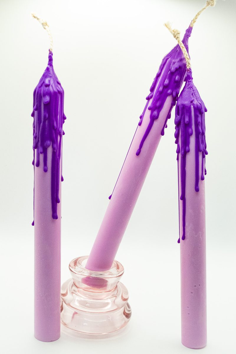 Drip-Tease Taper Candles | Set of 3 | Purple 21cm Hand-Poured Drip Candles | Sculptural, Moody