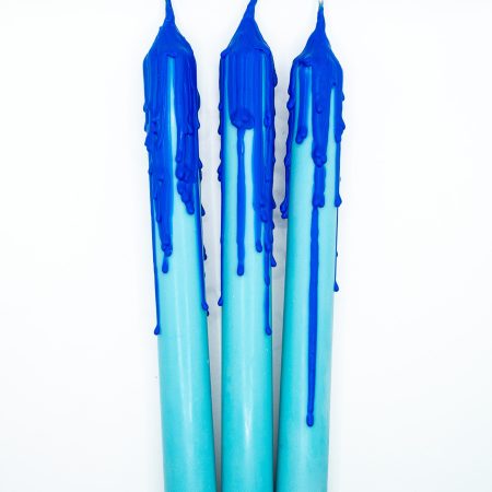 Drip-Tease Taper Candles | Set of 3 | Blue 21cm Hand-Poured Drip Candles | Sculptural, Moody