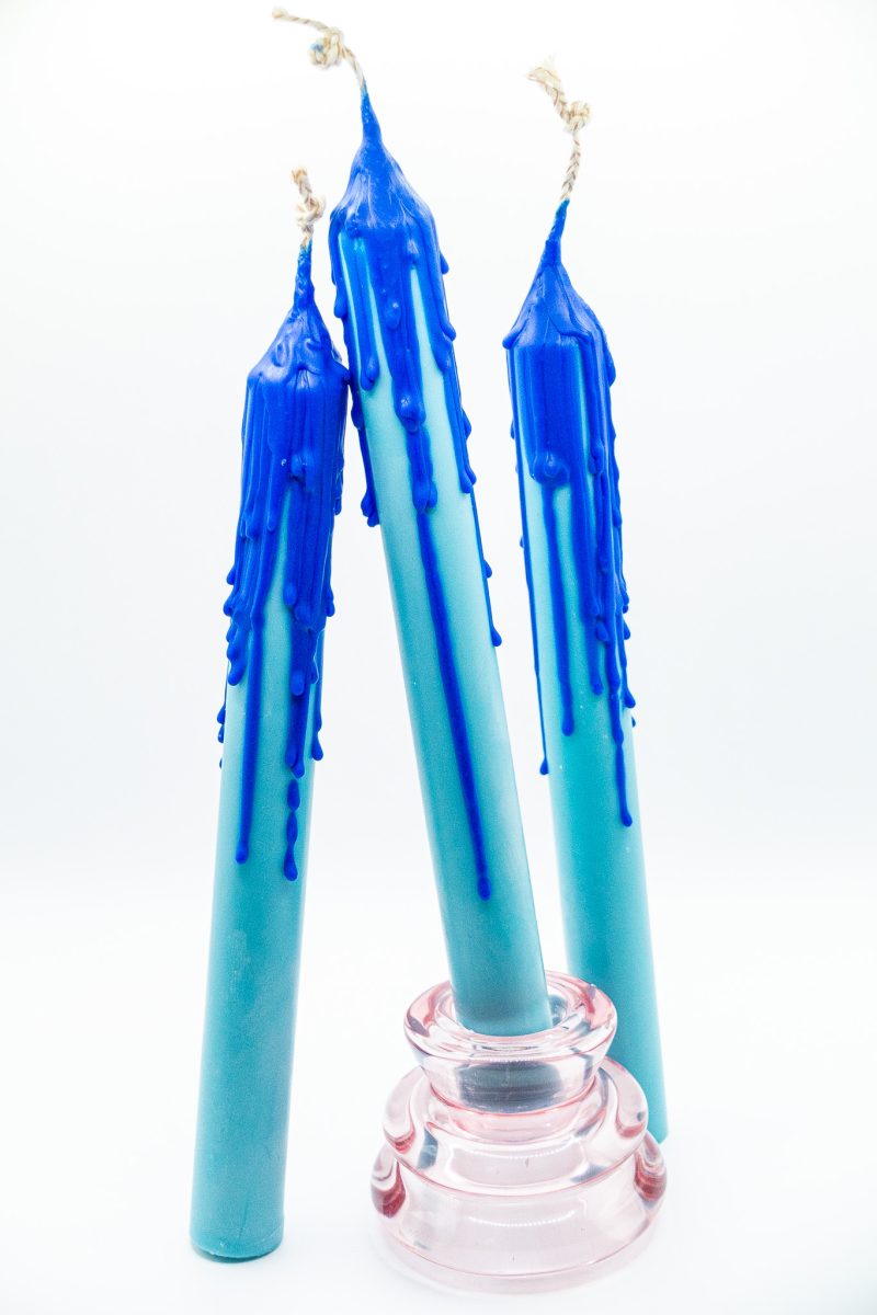 Drip-Tease Taper Candles | Set of 3 | Blue 21cm Hand-Poured Drip Candles | Sculptural, Moody