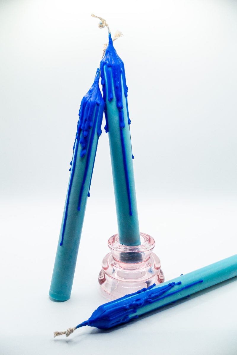 Drip-Tease Taper Candles | Set of 3 | Blue 21cm Hand-Poured Drip Candles | Sculptural, Moody