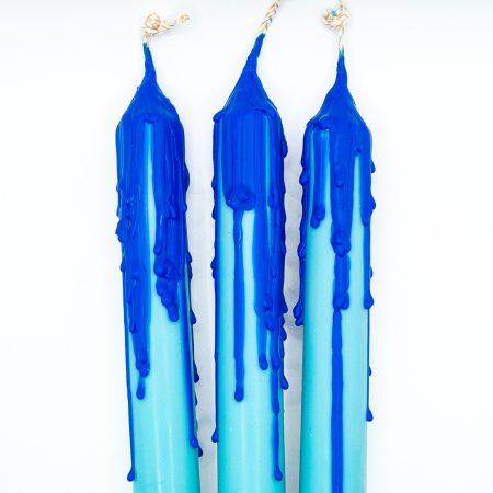Drip-Tease Taper Candles | Set of 3 | Blue 21cm Hand-Poured Drip Candles | Sculptural, Moody