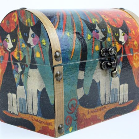 Treasure Chest, Wood handmade keepsake jewellery, memories box, Wachtmeister Cats style Art