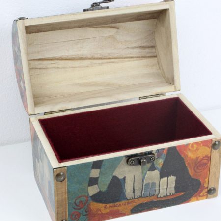 Treasure Chest, Wood handmade keepsake jewellery, memories box, Wachtmeister Cats style Art