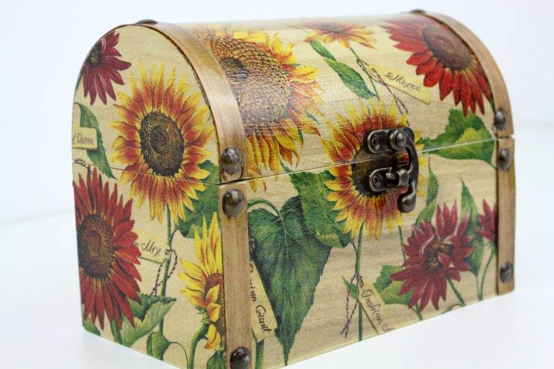 Treasure Chest, Wood handmade keepsake jewellery, memories box, Sunflowers Garden